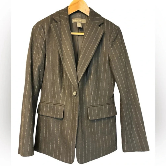 Banana Republic Wool Navy Blue Pinstripe Single Breasted Women's Fitted Blazer 0 - Picture 1 of 5